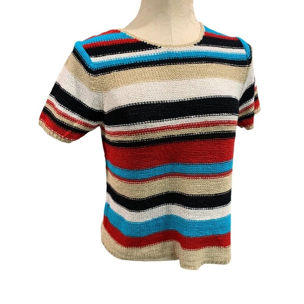Large Petite Requirements Petite Women's Striped Short Sleeve Sweater 1990s Vint